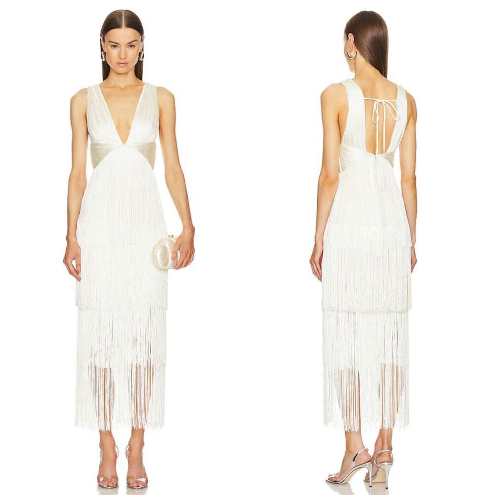 Michael Costello White Fringe Midi Dress